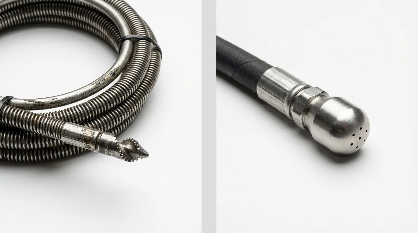 Drain snake cable and hydro jetting nozzle used for drain cleaning in Wellington, KS